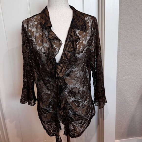 Avenue Lace Bell Sleeve Cardigan Blouse – Black & Gold Metallic – Women’s 18/20 - Picture 12 of 12